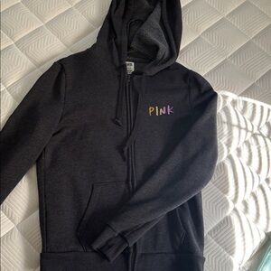 PINK Victoria's Secret Charcoal Glitter Zip-Up Hoodie